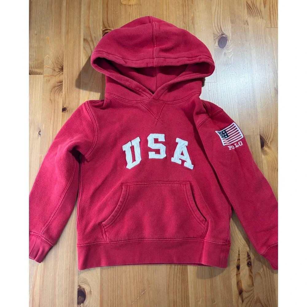 Vintage Boys' Polo Ralph Lauren‎ USA Embroidered Flag Hoodie Size 6